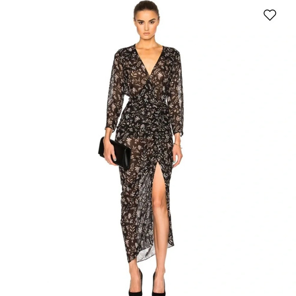 Veronica Beard Merrill Drawstring Silk Long Sleeve Midi Dress Black Size 0 - Picture 2 of 13